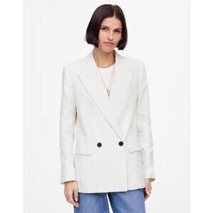 $238 New Madewell Relaxed Blazer in Pinstripe Linen Blend - Ivory - 4